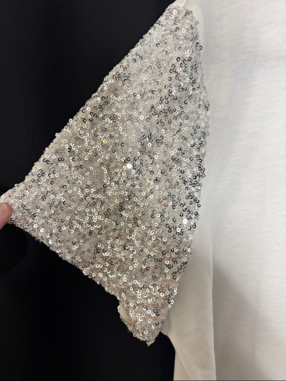 Rebecca Minkoff White Tee with Silver Sequin Short Sleeves - Picture 4 of 6